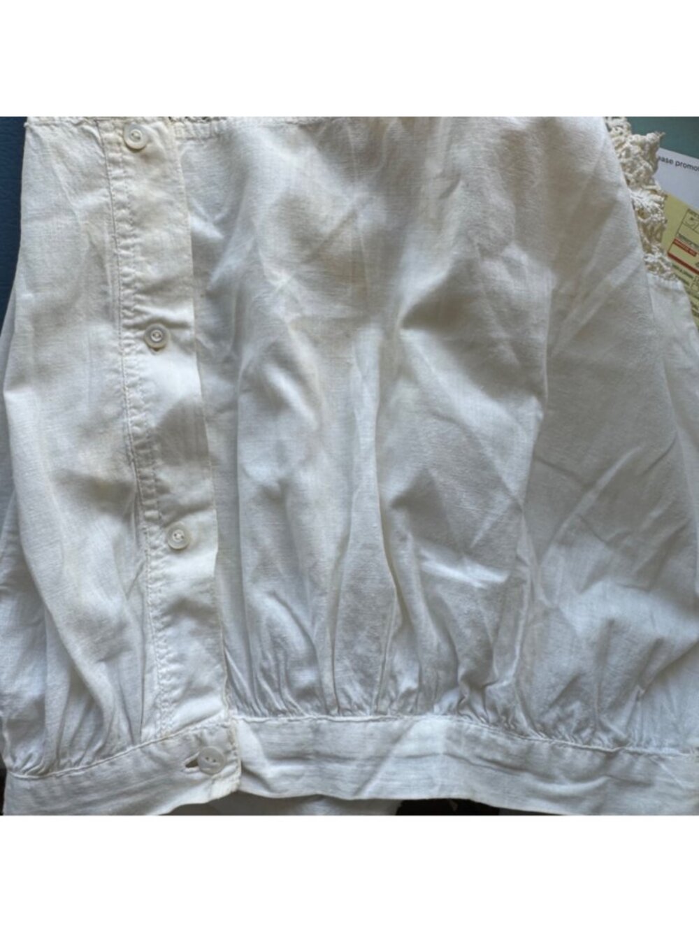 Antique Edwardian Corset Cover Camisole M Cream Crochet Yoke Lace Peasant Blouse - Picture 8 of 15